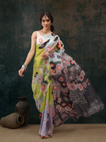 Thumbnail for Green Polyester Digital Print Abstract Saree with Unstitched Blouse - Hiral Fashion - Distacart