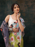 Thumbnail for Green Polyester Digital Print Abstract Saree with Unstitched Blouse - Hiral Fashion - Distacart