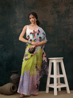 Thumbnail for Green Polyester Digital Print Abstract Saree with Unstitched Blouse - Hiral Fashion - Distacart