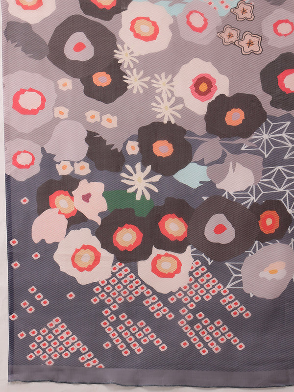 Green Polyester Digital Print Abstract Saree with Unstitched Blouse - Hiral Fashion - Distacart