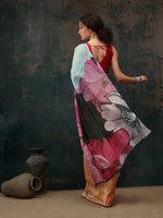 Thumbnail for Yellow Polyester Digital Print Abstract Saree with Unstitched Blouse - Hiral Fashion - Distacart