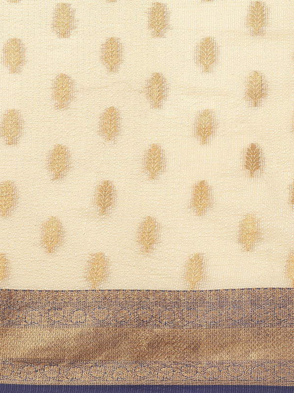 Navy Blue Tissue Silk Woven Zari Design Floral Saree with Unstitched Blouse - Hiral Fashion - Distacart