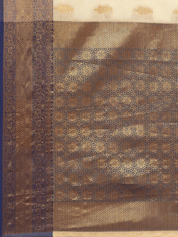 Navy Blue Tissue Silk Woven Zari Design Floral Saree with Unstitched Blouse - Hiral Fashion - Distacart