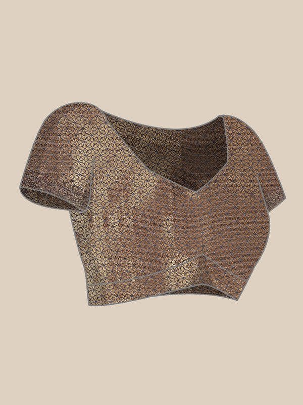 Navy Blue Tissue Silk Woven Zari Design Floral Saree with Unstitched Blouse - Hiral Fashion - Distacart