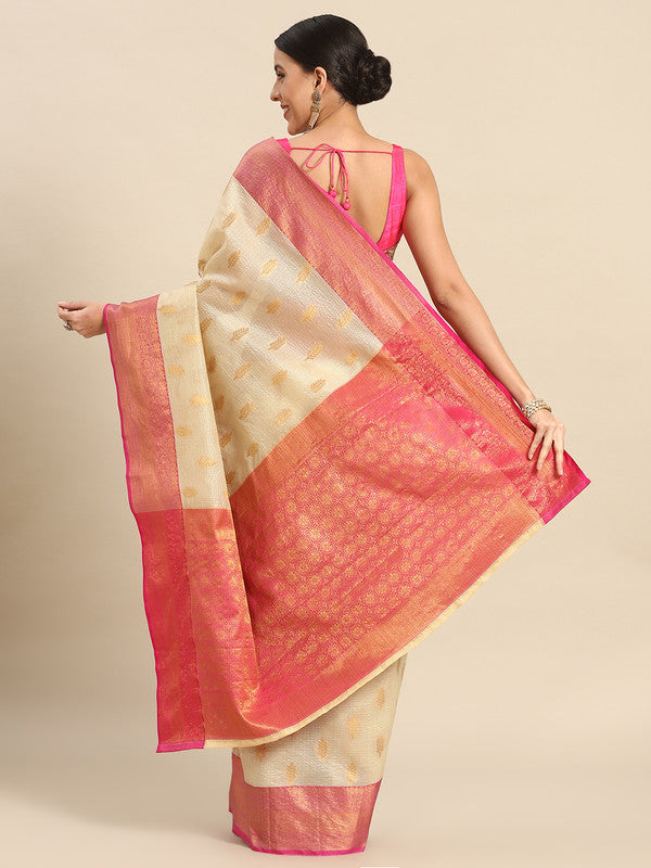 Yellow Tissue Silk Woven Zari Design Floral Saree with Unstitched Blouse - Hiral Fashion - Distacart