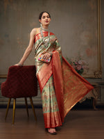 Thumbnail for Multicolor Pure Silk Woven Zari Design Geomatric Saree with Unstitched Blouse - Hiral Fashion - Distacart