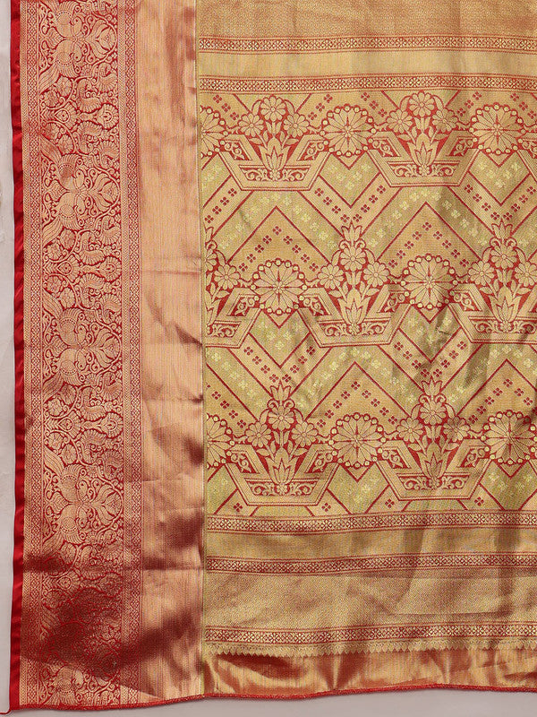 Multicolor Pure Silk Woven Zari Design Geomatric Saree with Unstitched Blouse - Hiral Fashion - Distacart