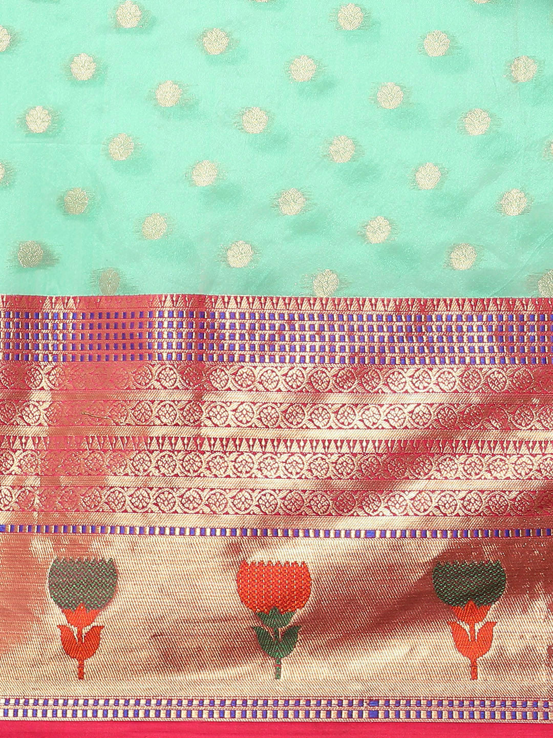 Turquoise Art Silk Woven Zari Design Ethnic Motifs Saree with Unstitched Blouse - Hiral Fashion - Distacart