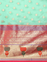Thumbnail for Turquoise Art Silk Woven Zari Design Ethnic Motifs Saree with Unstitched Blouse - Hiral Fashion - Distacart