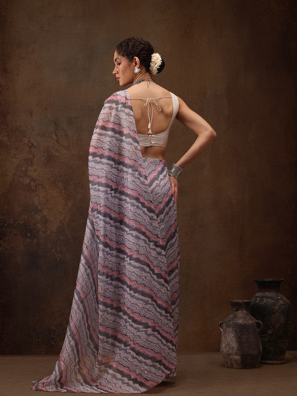 Gray Cotton Blend Digital Print Abstract Saree with Unstitched Blouse - Hiral Fashion - Distacart