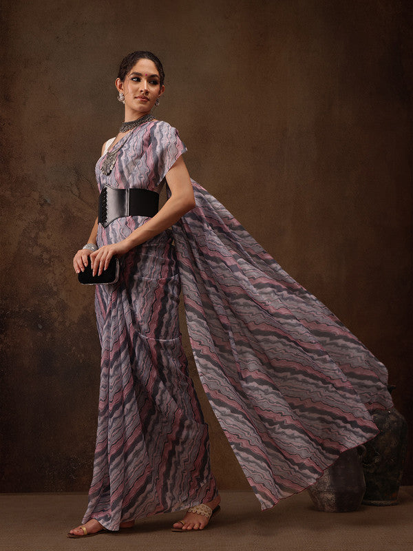 Gray Cotton Blend Digital Print Abstract Saree with Unstitched Blouse - Hiral Fashion - Distacart