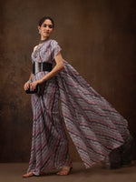Thumbnail for Gray Cotton Blend Digital Print Abstract Saree with Unstitched Blouse - Hiral Fashion - Distacart