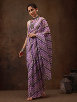 Thumbnail for Lavender Cotton Blend Digital Print Abstract Saree with Unstitched Blouse - Hiral Fashion - Distacart
