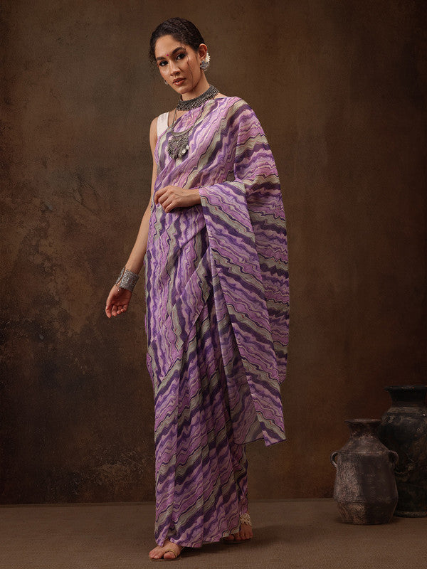 Lavender Cotton Blend Digital Print Abstract Saree with Unstitched Blouse - Hiral Fashion - Distacart
