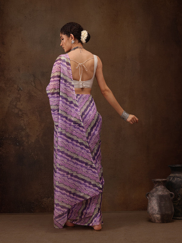 Lavender Cotton Blend Digital Print Abstract Saree with Unstitched Blouse - Hiral Fashion - Distacart