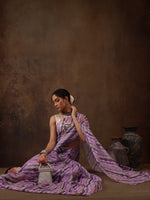Thumbnail for Lavender Cotton Blend Digital Print Abstract Saree with Unstitched Blouse - Hiral Fashion - Distacart