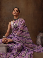 Thumbnail for Lavender Cotton Blend Digital Print Abstract Saree with Unstitched Blouse - Hiral Fashion - Distacart