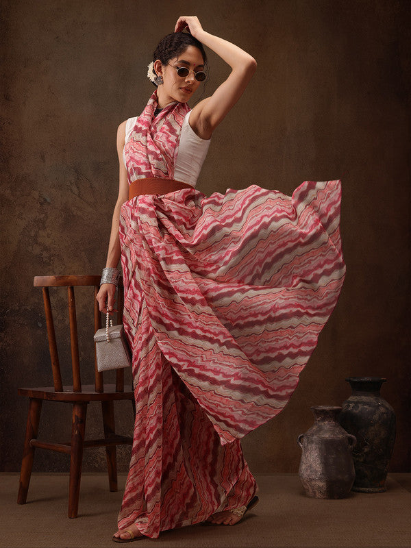 Multicolor Cotton Blend Digital Print Abstract Saree with Unstitched Blouse - Hiral Fashion - Distacart