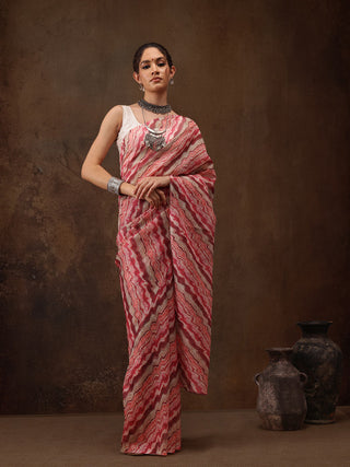 Multicolor Cotton Blend Digital Print Abstract Saree with Unstitched Blouse - Hiral Fashion - Distacart