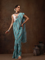 Thumbnail for Turquoise Cotton Blend Digital Print Abstract Saree with Unstitched Blouse - Hiral Fashion - Distacart