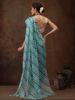 Thumbnail for Turquoise Cotton Blend Digital Print Abstract Saree with Unstitched Blouse - Hiral Fashion - Distacart