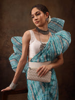 Thumbnail for Turquoise Cotton Blend Digital Print Abstract Saree with Unstitched Blouse - Hiral Fashion - Distacart