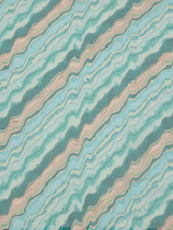 Turquoise Cotton Blend Digital Print Abstract Saree with Unstitched Blouse - Hiral Fashion - Distacart