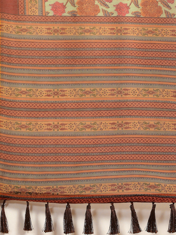 Green Pure Cotton Printed Floral Saree with Unstitched Blouse - Hiral Fashion - Distacart