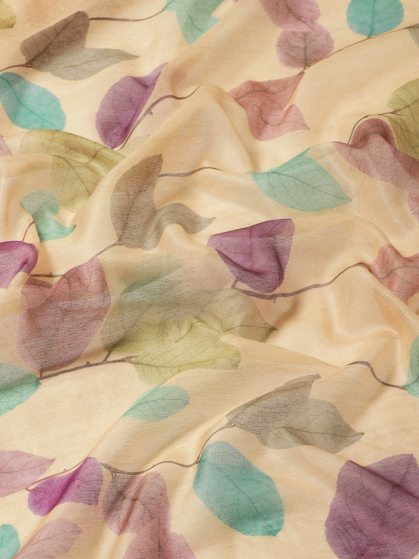 Mustard Pure Cotton Printed Floral Saree with Unstitched Blouse - Hiral Fashion - Distacart