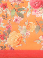 Thumbnail for Orange Pure Cotton Printed Floral Saree with Unstitched Blouse - Hiral Fashion - Distacart