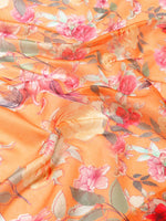 Thumbnail for Orange Pure Cotton Printed Floral Saree with Unstitched Blouse - Hiral Fashion - Distacart