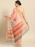 Thumbnail for Peach Pure Cotton Printed Floral Saree with Unstitched Blouse - Hiral Fashion - Distacart