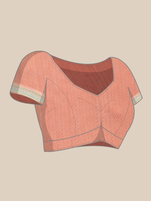 Peach Pure Cotton Printed Floral Saree with Unstitched Blouse - Hiral Fashion - Distacart