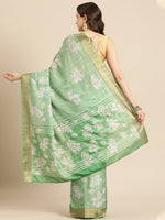 Thumbnail for Green Silk Blend Digital Print Floral Saree with Unstitched Blouse - Hiral Fashion - Distacart