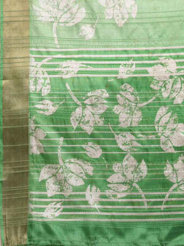 Green Silk Blend Digital Print Floral Saree with Unstitched Blouse - Hiral Fashion - Distacart