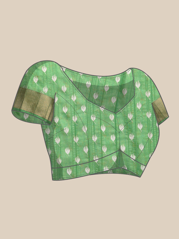 Green Silk Blend Digital Print Floral Saree with Unstitched Blouse - Hiral Fashion - Distacart