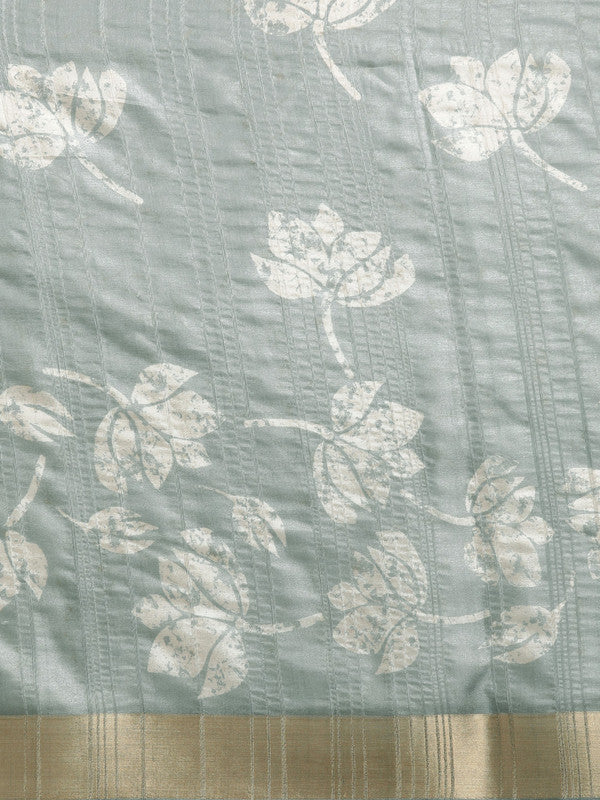 Gray Silk Blend Digital Print Floral Saree with Unstitched Blouse - Hiral Fashion - Distacart