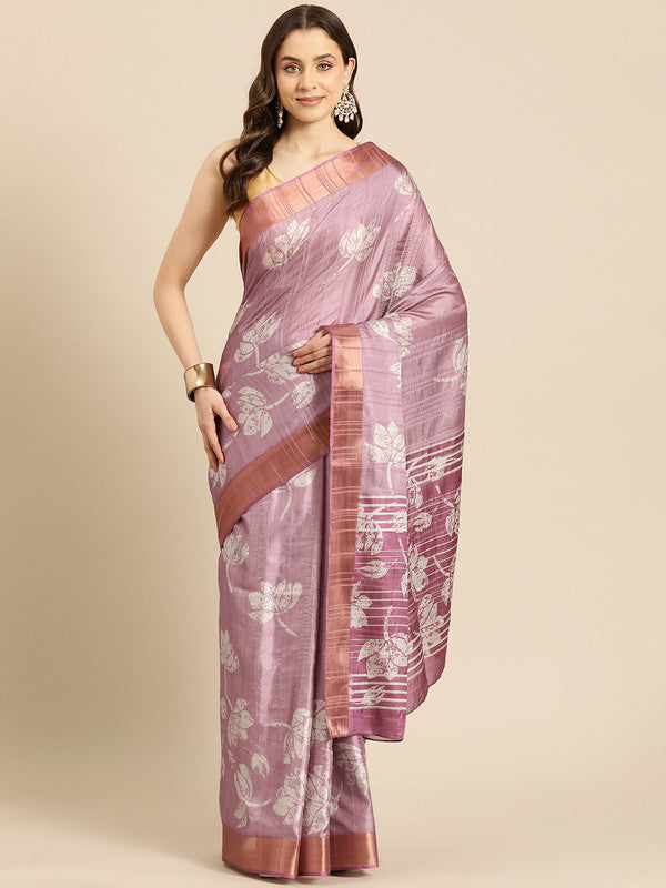 Purple Silk Blend Digital Print Floral Saree with Unstitched Blouse - Hiral Fashion - Distacart