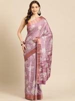 Thumbnail for Purple Silk Blend Digital Print Floral Saree with Unstitched Blouse - Hiral Fashion - Distacart