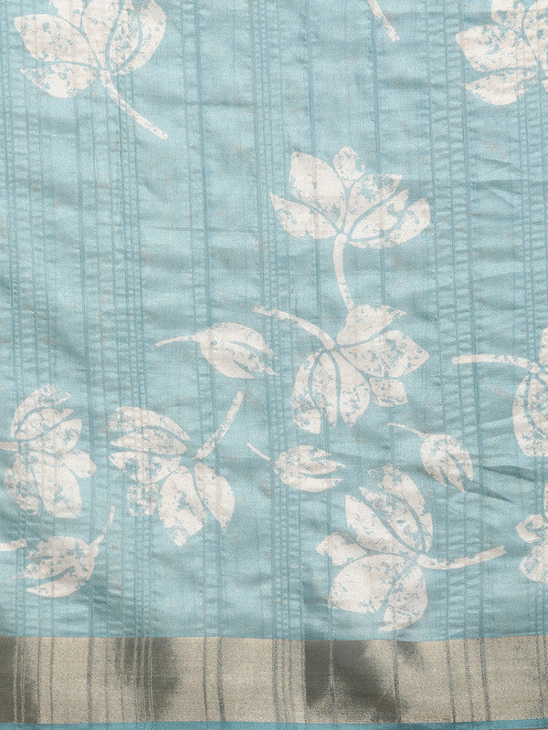 Turquoise Silk Blend Digital Print Floral Saree with Unstitched Blouse - Hiral Fashion - Distacart