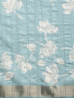 Thumbnail for Turquoise Silk Blend Digital Print Floral Saree with Unstitched Blouse - Hiral Fashion - Distacart