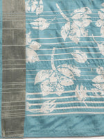 Thumbnail for Turquoise Silk Blend Digital Print Floral Saree with Unstitched Blouse - Hiral Fashion - Distacart