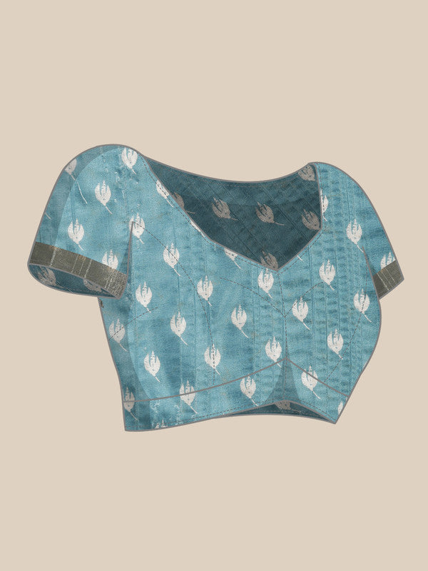 Turquoise Silk Blend Digital Print Floral Saree with Unstitched Blouse - Hiral Fashion - Distacart