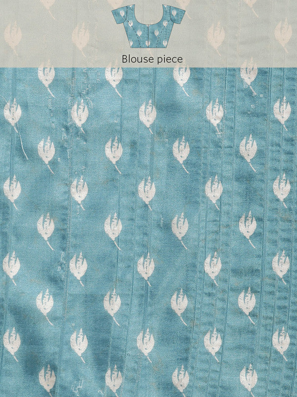 Turquoise Silk Blend Digital Print Floral Saree with Unstitched Blouse - Hiral Fashion - Distacart