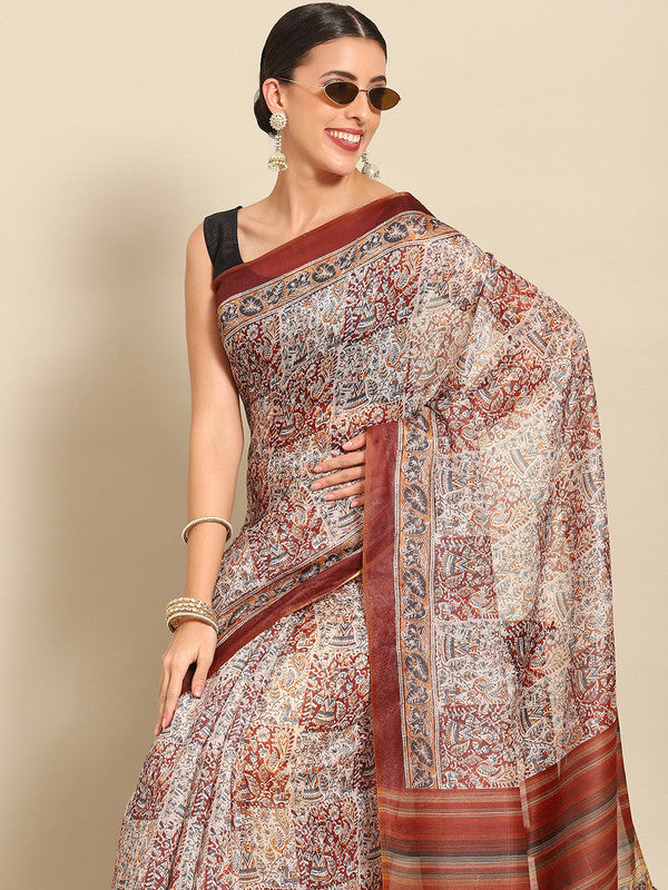 Multicolor Pure Cotton Printed Floral Saree with Unstitched Blouse - Hiral Fashion - Distacart