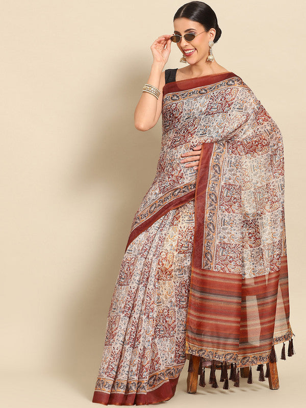 Multicolor Pure Cotton Printed Floral Saree with Unstitched Blouse - Hiral Fashion - Distacart
