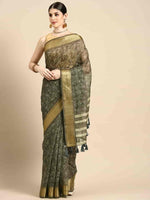 Thumbnail for Black Silk Cotton Printed Floral Saree with Unstitched Blouse - Hiral Fashion - Distacart