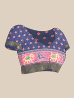 Thumbnail for Blue Silk Cotton Printed Striped Saree with Unstitched Blouse - Hiral Fashion - Distacart