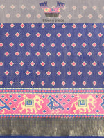 Thumbnail for Blue Silk Cotton Printed Striped Saree with Unstitched Blouse - Hiral Fashion - Distacart