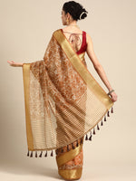 Thumbnail for Brown Silk Cotton Printed Floral Saree with Unstitched Blouse - Hiral Fashion - Distacart